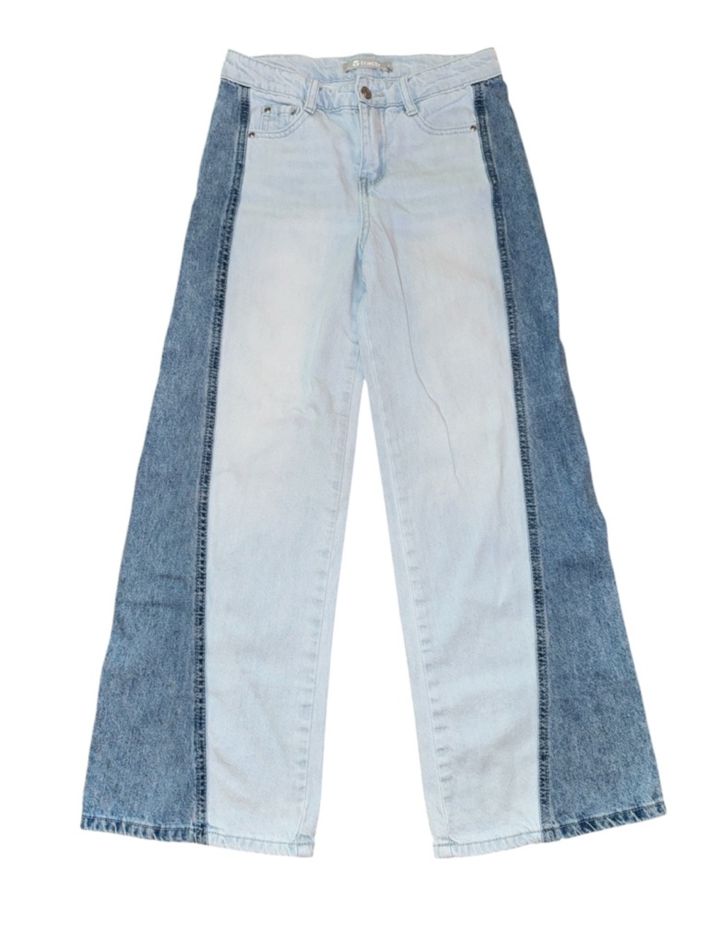 Tractr Girls Wide Leg Light Wash Patchwork Jeans Size 12